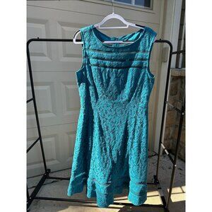 Adrianna Papell Teal Lace Sleeveless A-Line Dress Size 16